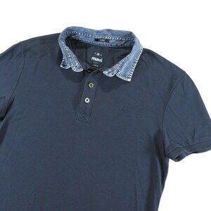 Mavi Mens Polo Shirt L Fitted (Fits Small)‎ Navy Blue Denim Collar 100% Cotton